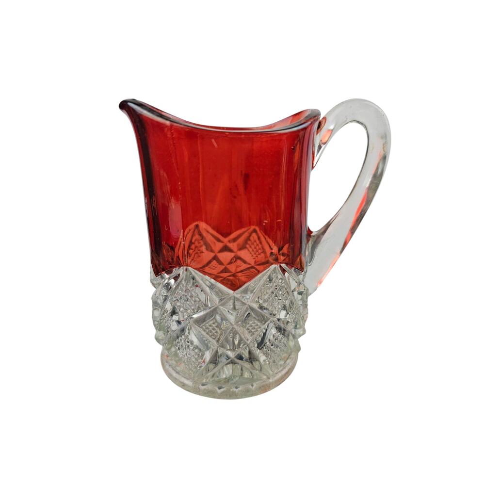 Early American Pressed‎ Glass Creamer; Souvenir Ruby Red Upper Cut Glass Lower